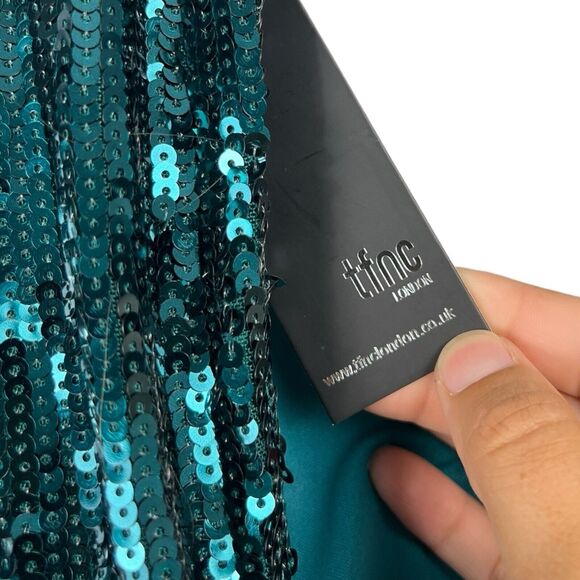 Asos TFNC Emerald Green Sequin Mini Party Disco New Years Dress Size US 10 WP638 - Picture 10 of 10